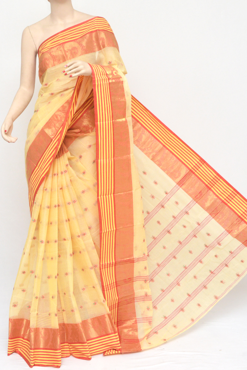 Biege Color Cotton Tant Bengal Handloom Saree (Without Blouse) - MC251063